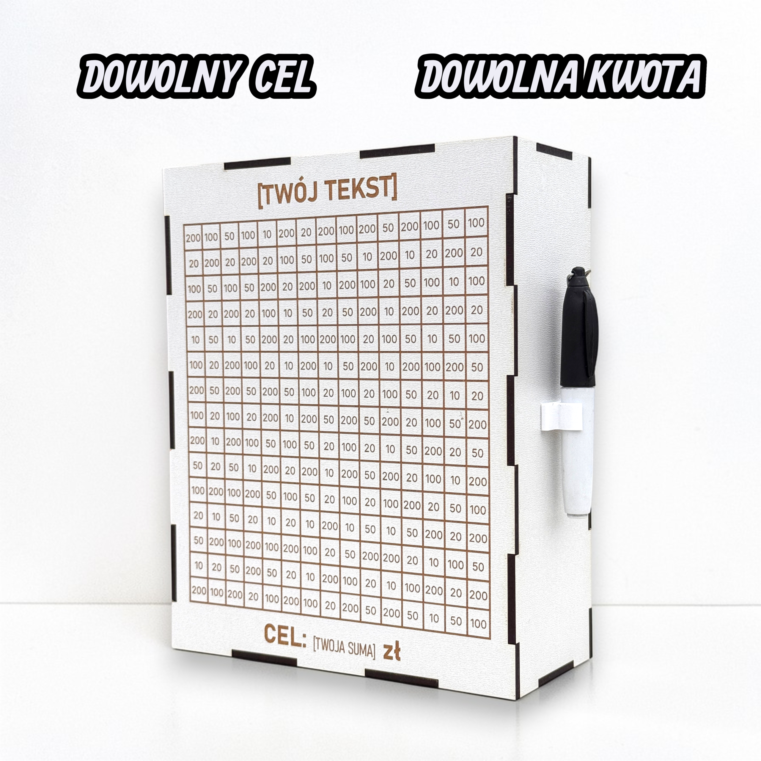 Personalizowana Skarbonka Wykreślana BIAŁA L + marker gratis - obrazek 2