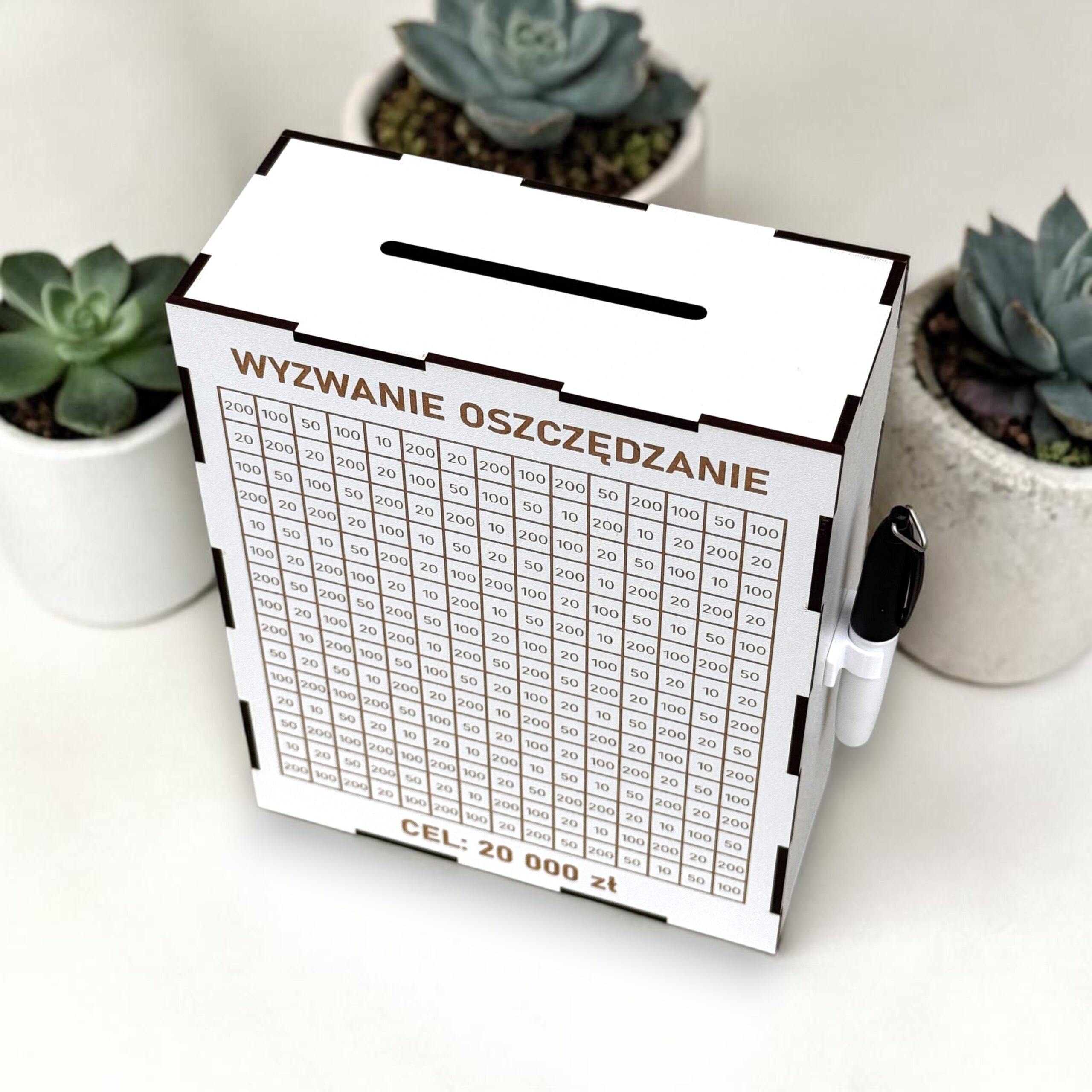 Personalizowana Skarbonka Wykreślana BIAŁA L + marker gratis - obrazek 5