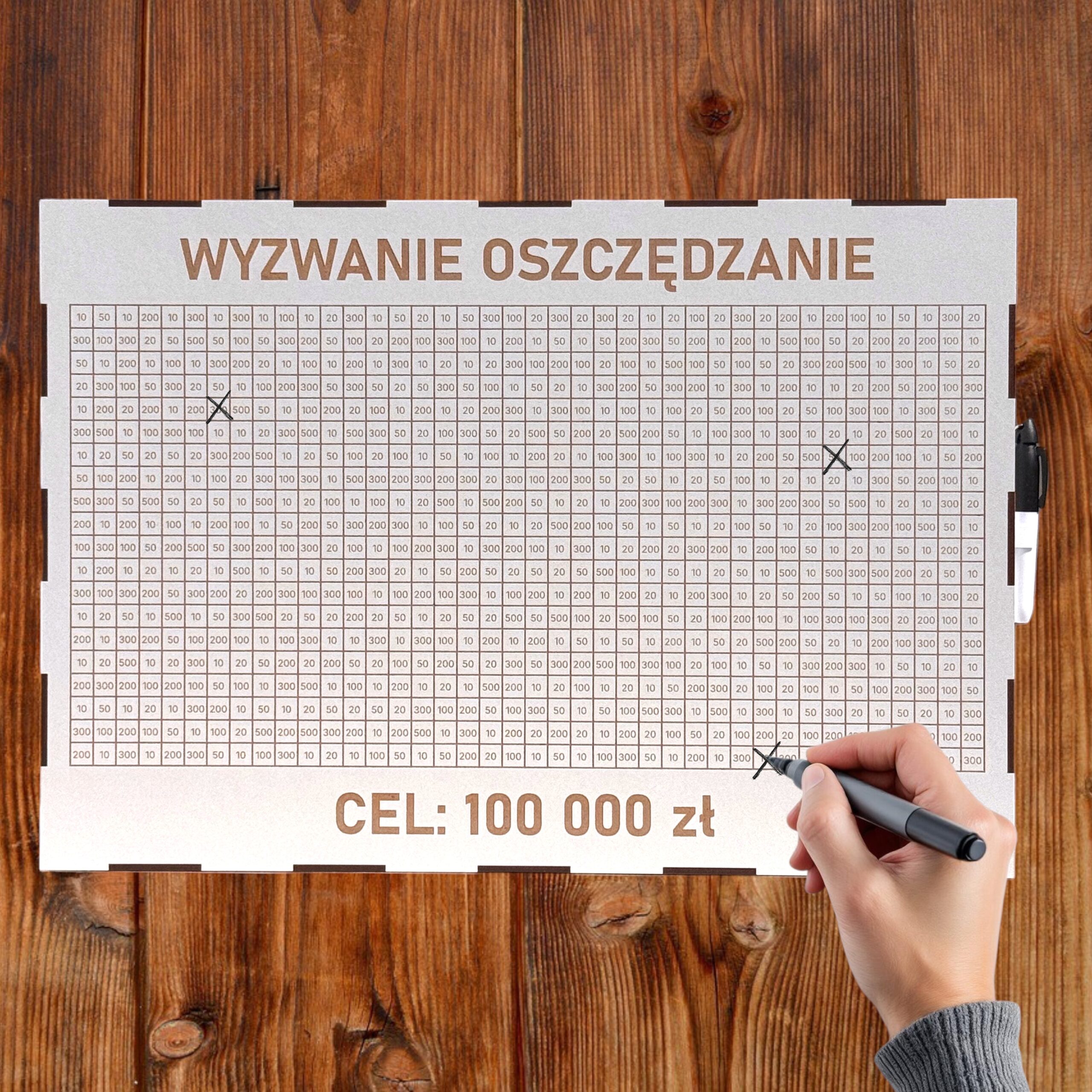 Skarbonka Wykreślana MEGA XXL 100 000zł BIAŁA Personalizowana + marker gratis - obrazek 2