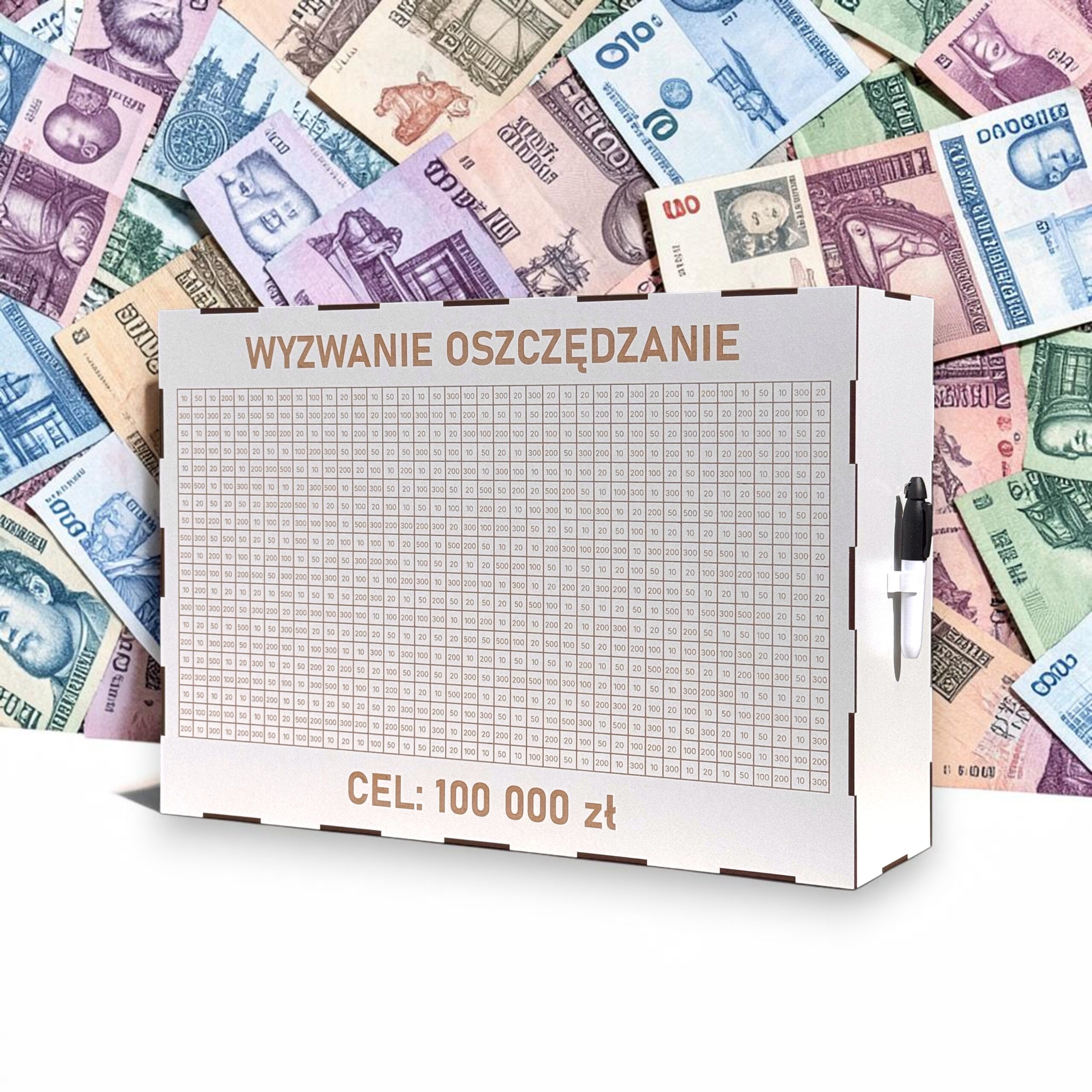 Skarbonka Wykreślana MEGA XXL 100 000zł BIAŁA Personalizowana + marker gratis - obrazek 9