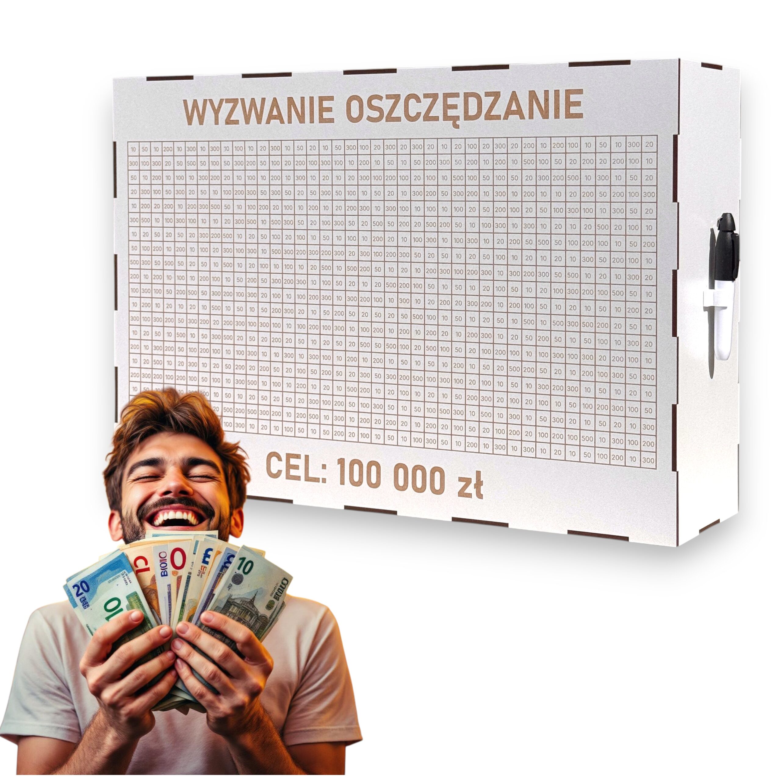 Skarbonka Wykreślana MEGA XXL 100 000zł BIAŁA Personalizowana + marker gratis - obrazek 8