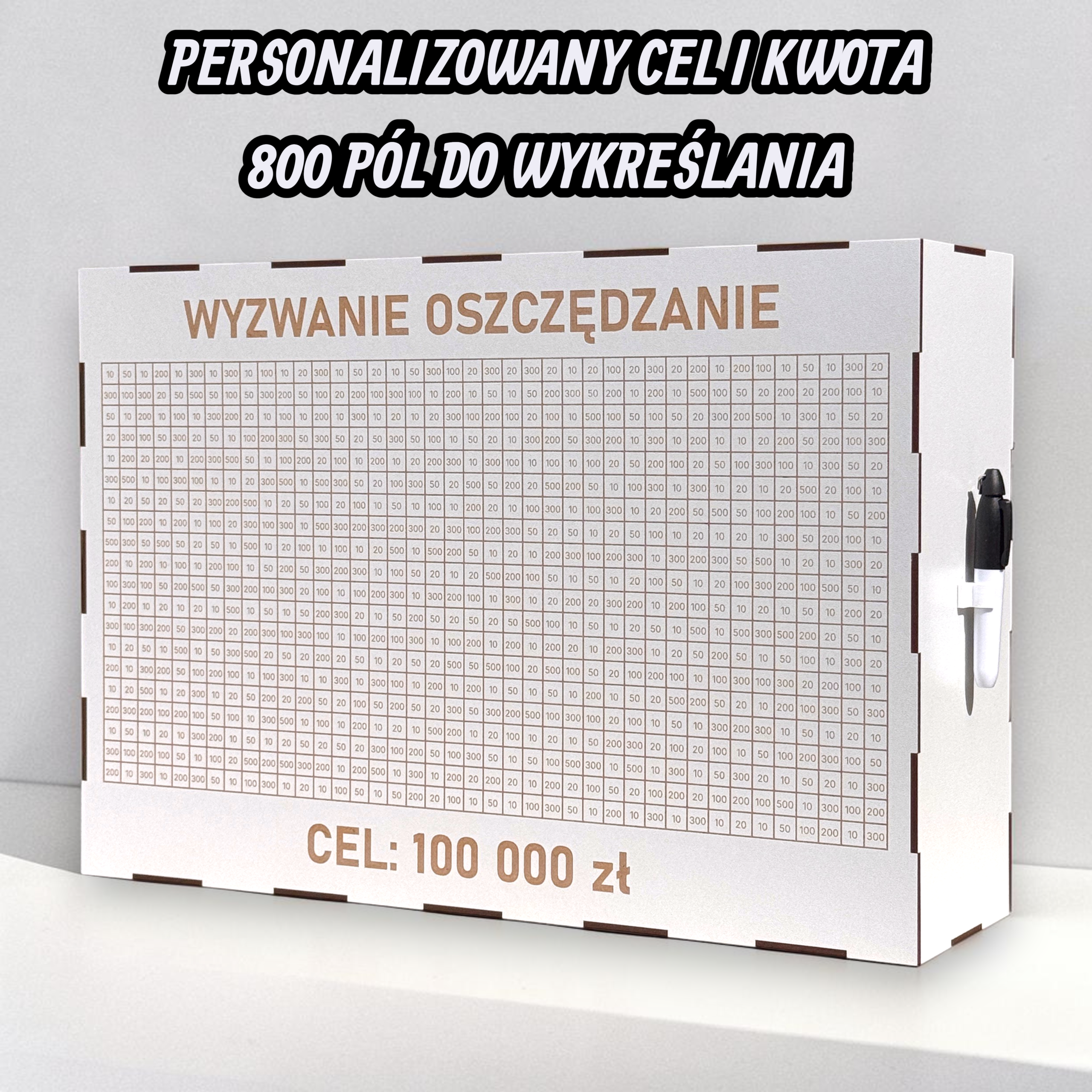 Skarbonka Wykreślana MEGA XXL 100 000zł BIAŁA Personalizowana + marker gratis - obrazek 5