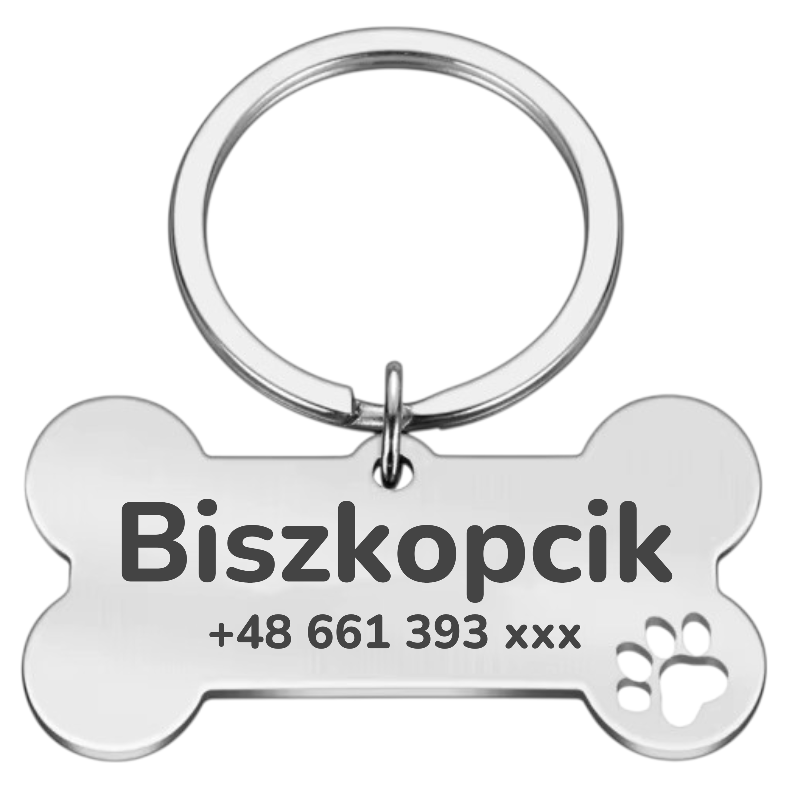 Adresówka dla psa stalowa identyfikator swój grawer kość zawieszka srebrna - obrazek 3