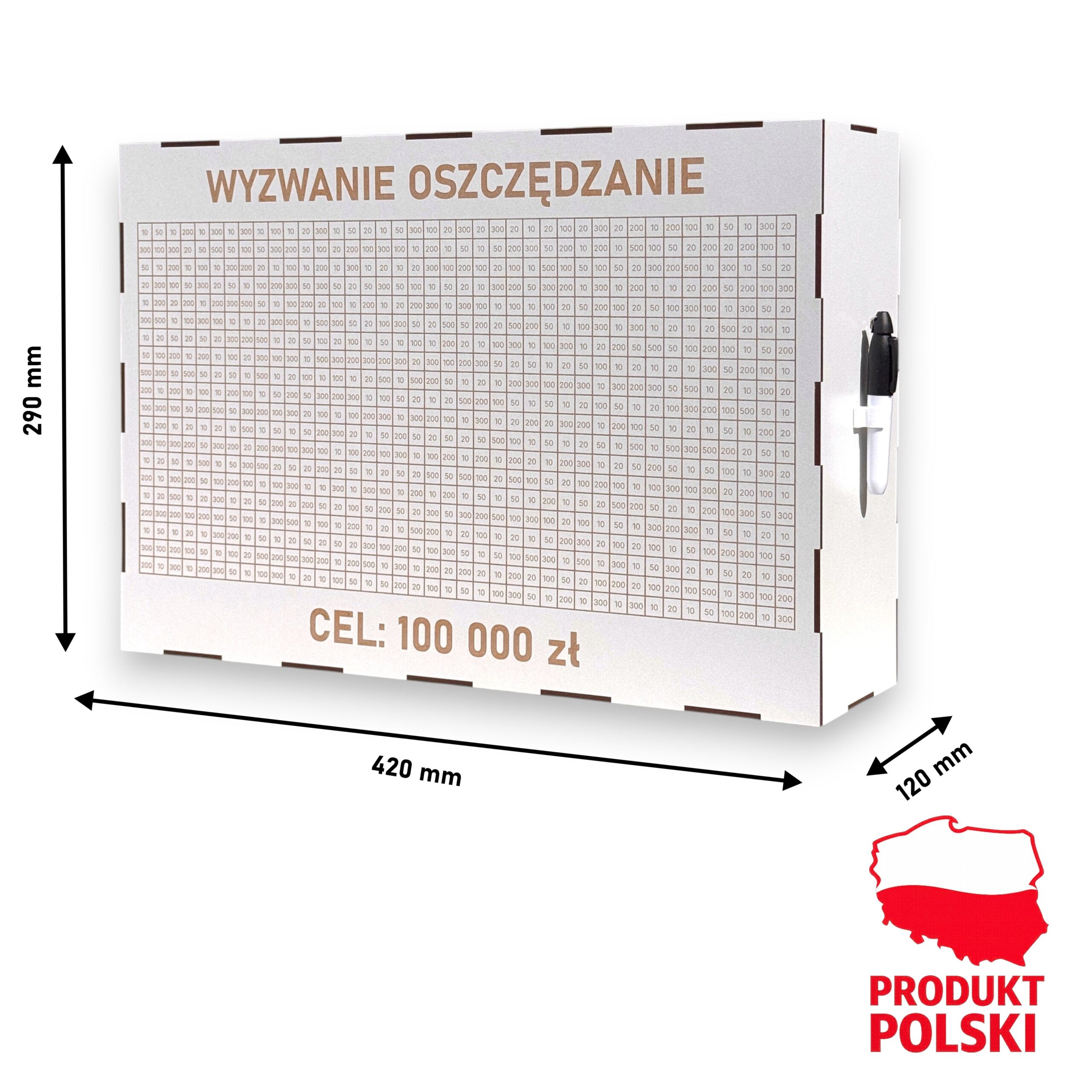 Skarbonka Wykreślana MEGA XXL 100 000zł BIAŁA Personalizowana + marker gratis - obrazek 3